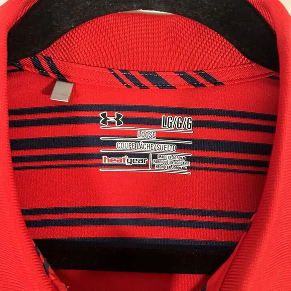 Under Armour Golf Polo Men's Large Red Striped Short Sleeve Collared Loose - Picture 4 of 9